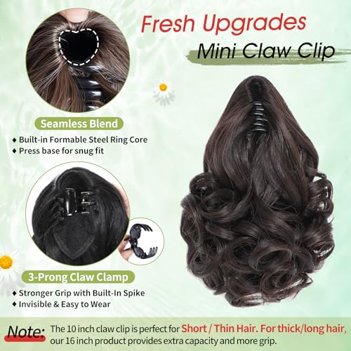 Ponytail Extension,10" Claw Clip in Ponytail Extensions Short Curly Ponytail Hairpiece for Women Fluffy Natural Synthetic Pony Tails for Daily Use(Dark Brown)