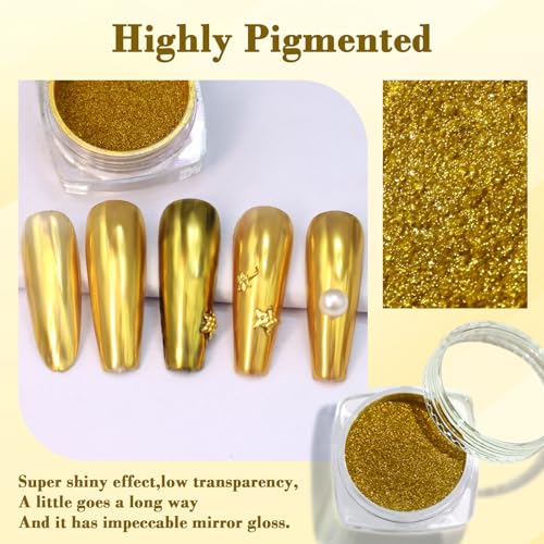 SIUSIO Chrome Nail Powder, Metallic Mirror Effect Chrome Powder Holographic Shimmer Glitter Dust Manicure Decoration Nail Art Pigment for DIY Gel Polish Nail Art, Resin Craft, Salon, Gifts - Gold