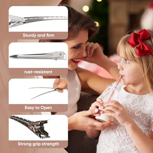 Hair Clips for Rollers,Pin Curl Clip,Metal Duck Billed Hair Clips for Women Styling,24pcs(3.5Inch) Silver larger Aligator Curl Loc Clips, Salon,Bows DIY,1pcs Rat Tail Combs,Dgeclr