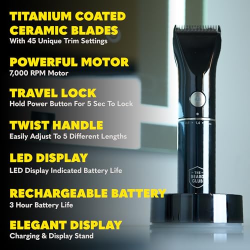 The Beard Club Men's Grooming Kit with Professional Cordless Electric Rechargeable Hair & Mustache/Beard Trimmer, Straight Edge Razor, Shampoo, Balm, Brush & Comb Gift Set