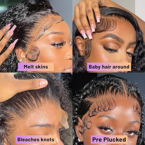 Short Bob Deep Wave Lace Front Wigs Human Hair 13x4 HD Lace Front Wigs Human Hair Pre Plucked Wet and Wavy Wigs for Women 180% Density Deep Curly Hair Wigs with Baby Hair