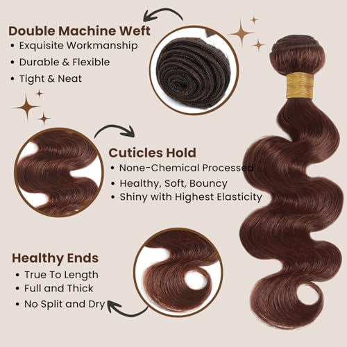 ALHER #4 Chocolate Brown Bundles with 2x6 Long Deep Part Closure 18 20 22+18 IN, Dark Brown Colored 12A 100% Unprocessed Virgin Remy Hair Soft Thick Bundles with Closure