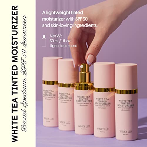 Winky Lux White Tea Tinted Moisturizer SPF 30 - Buildable Coverage with Facial SPF, Lightweight Sunscreen for Face, Naturally Radiant Finish, Long Lasting Coverage with Vitamin E, Light