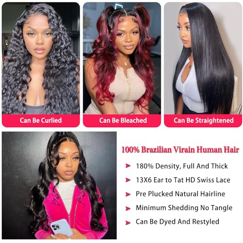 34 Inch 13x6 Lace Front Wigs Human Hair Body Wave 13x6 HD Lace Frontal Wig 180 Density Unprocessed Brazilian Virgin Human Hair Glueless Wigs Pre Plucked Lace Front Wigs for Women