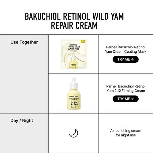Parnell Bakuchiol Retinol Wild Yam Cream | Pore Care Moisturizer for Elasticity Support & Youthful Look | Dual Retinol K-Beauty (1.69 fl oz)