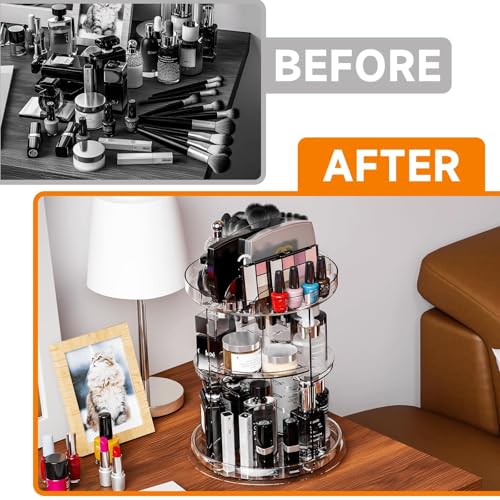 Yieach 360 Rotating Makeup Organizer for Vanity,Clear Spinning organizer and Make up organizers for Counter,Adjustable Lazy Susan Bathroom Organizer for Beauty Product and Skin Care Storage Carousel