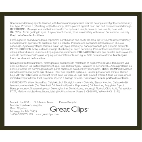 GREAT CLIPS Solutions Tea Tree Conditioner 32 fl oz | Tea Tree and Peppermint Oils | Detangle and Condition | For All Hair Types