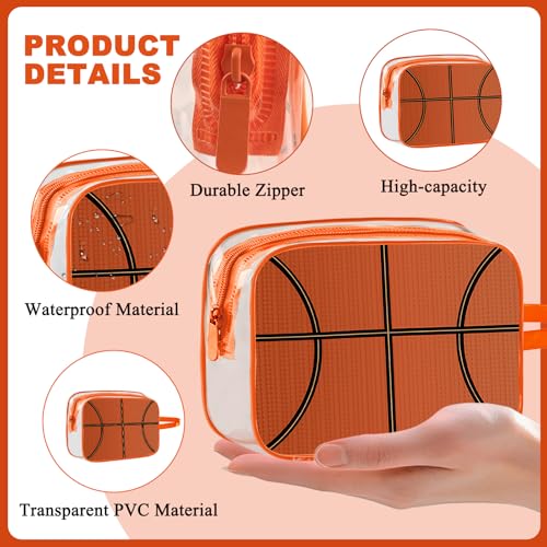 16PCS Basketball Cosmetic Bag - Waterproof Basketball Clear PVC Travel Bag,Basketball Gift Accessories Bags Goodie Snack Makeup Bag,Toiletry Zipper Pouch Organizer,Basketball Team Gifts for Player