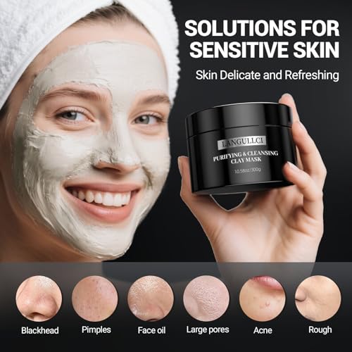 Purifying Kaolin Clay Mask & Mud Face Mask - Blackhead Remover, Oil Control for Sensitive/Oily/Dry Skin | Detoxifying Scrub & Pore Cleaner | Helps Reduce Pores & Acne | 10.5oz