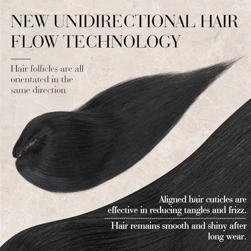 S-noilite Hair Toppers for Women Real Human Hair, 100% Human Hair Toppers for Thin Hair,3.5"*4.7" Handmade Nature-mimicking Scalp Base 10¡± Jet Black
