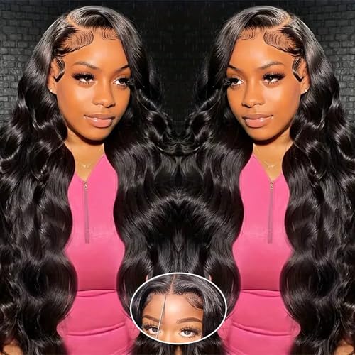 30 Inch 5x5 HD Lace Closure Wig Wear and Go Glueless Wigs Human Hair Pre Plucked Pre Cut Long Body Wave Lace Front Wigs Human Hair for Black Women 180% Density Natural Black