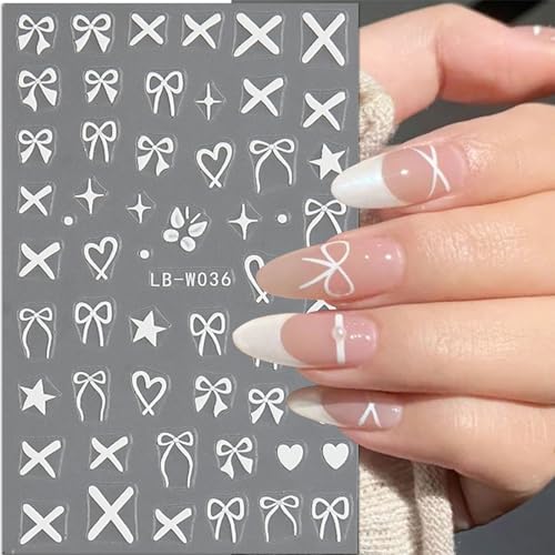 JMEOWIO 8 Sheets Heart Bow Tie Nail Art Stickers Decals Self-Adhesive Pegatinas U?as Pink Nail Supplies Nail Art Design Decoration Accessories