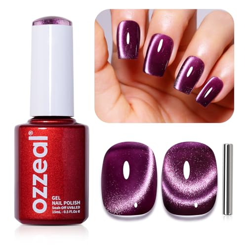 Cat Eye 0.5 Fl Oz Plum Purple Magnetic Gel Nail Polish With Magnet UV LED Holographic Glitter Gel Nail Art DIY Manicure