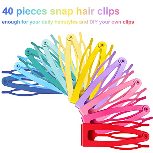 40 Pieces Snap Hair Clips Grip Hair Metal Barrettes for Women Snap Double Clip Pins Accessories for Women Making Salon(Candy Color)