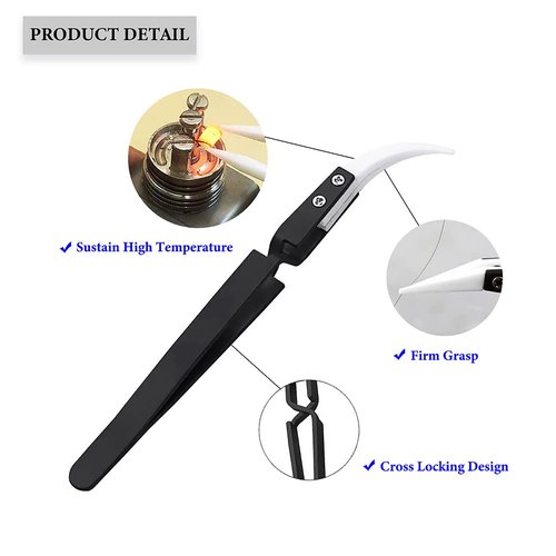 Precision Tweezers Reverse Ceramic Tweezers 3 PCS Electronic Tweezers, Soldering Hot Tweezers Self Locking Tweezers with Ceramic Tips-UY3