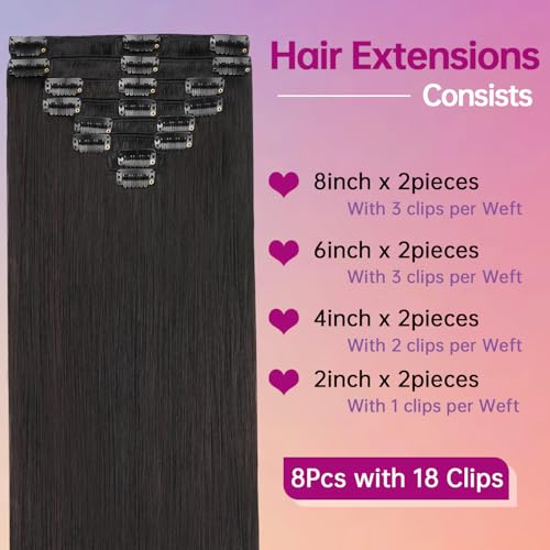 Clip in Hair Extensions Real Human Hair 18 Inch 100g 8pcs Invisible Seamless Real Hair Clip In Hairpiece, Double Layer Woven Real Hair, Specially Designed for Women, 1B Natural Black