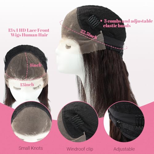 Human Hair Wig 13x4 Lace Front Wigs Real Human Hair for Women with Baby Hair Natural Hairline Natural Black Color