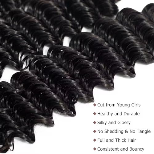 Bundles Human Hair 12A Brazilian Virgin Human Hair Wet and Wavy Bundles 22 24 26 28 Inch 100% Unprocessed Deep Curly Weave Human Hair Extensions Natural Black