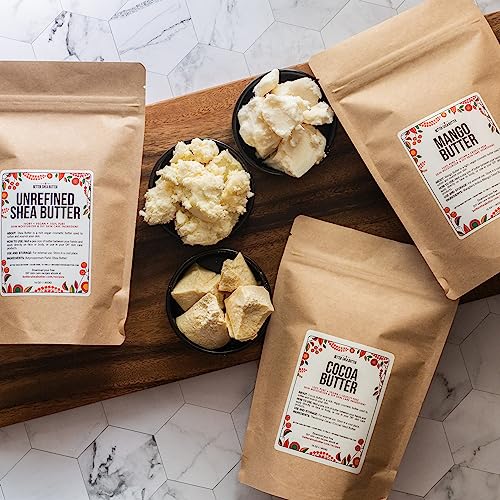 Better Shea Butter Set of Raw Shea Butter, Raw Mango Butter, Unrefined Cocoa Butter For Soap Making and DIY Body Butters, Lip Balms, Body Lotions - Each Butter is 16 oz Making 48 oz Total (3-Pack Set)