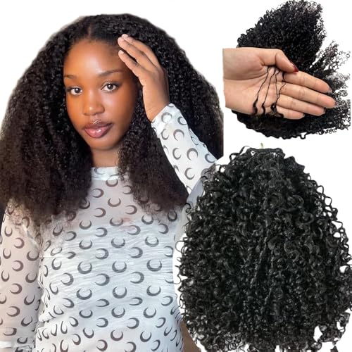 Kinky Curly Crochet Human Hair Extensions Pre-Separated Crochet Hair Multi-Textured Kinky Curly Reusable Micro Twists 18in 120g (Usually 240g Full Head) Natural Black