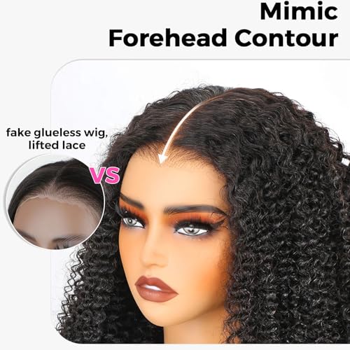 ISEE M-Cap Kinky Curly Wear Go Glueless Wigs Human Hair Pre Plucked Pre Cut Bleached Knots 9x6 HD Lace Glueless Human Hair Wigs For Women (Highlight Ombre, 16 Inch)