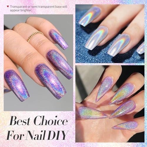 Born Pretty Holographic Nail Powder Fine Rainbow Iridescent Holographic Effect Multi Chrome Manicure Pigment Glitter Dust for Salon Home Nail Art DIY Design
