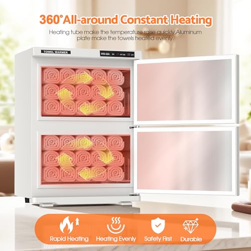 32L Hot Towel Warmer for SPA Professional Double Cabinet Towel Heater Machine for Facial, Massage, Hair Salon, Barber, Estheticians, Beauty Salon,White