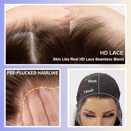 Chocolate Brown Lace Front wig 13¡¿6 Body Wave Lace Front Wigs Human Hair 200 Density HD Lace Brown Human Hair wig Pre Plucked Pre Bleached Knots (Brown, 26 inch)