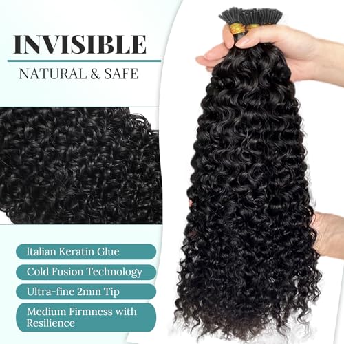 Water Wave Itip Human Hair Extensions 14 Inches Cold Fusion Hair Piece 100 Strands/Pack Curly Pre Bonded Keratin Stick Tipped Hair Extensions for Women I Tip Extensions Human Hair