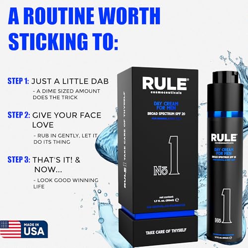 No.1 Day Cream for Men, 10-in-1 Anti-Aging Face Moisturizer to Reduce Wrinkles & Dryness, SPF 20, Collagen, Vitamins B, C & E - Normal & Dry Skin - No Menthol, No Fragrance, 50 mL
