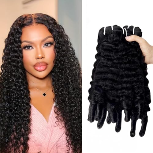 Curly Bundles Human Hair 20 22 24 Inch 12A Grade 100% Unprocessed Brazilian Virgin Hair Weave with Spriral End 3c4a Quick Weave Real Human Hair Natural Black Hair Extensions