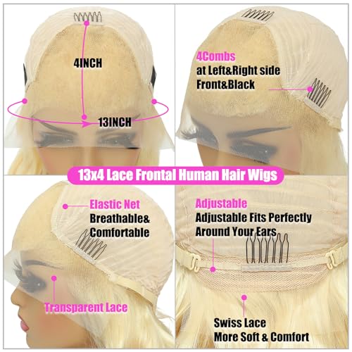 LADYWIGSD 613 Lace Front Wig Human Hair 13x4 HD Lace Frontal Wigs Pre Plucked for women Light Blonde Color Body Wave Lace Front Wig Brazilian Virgin 613 Human Hair Wigs (26 Inch)