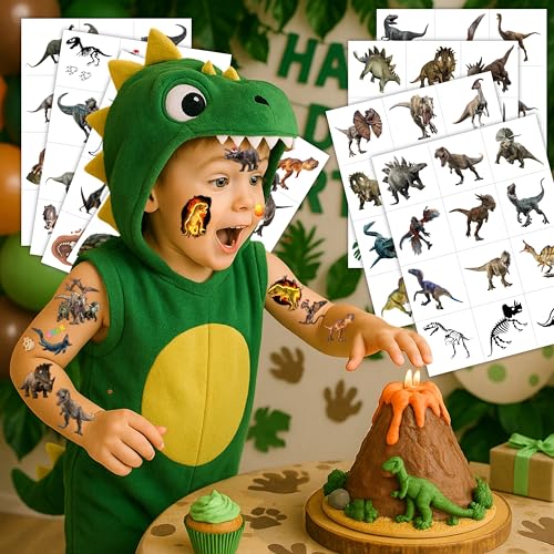 96PCS Dinosaur 3D Pre-Cut Temporary Tattoos - Stickers for Birthday Party Supplies, Decorations, and Favors - Super Cute Gifts for Kids, Boys & Girls, Classroom Prizes, and Themed (Normal)
