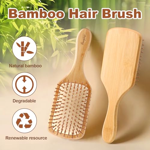 Natural Bamboo Bristles,Soft Bristle Cushion,Reduce Static Electricity,Hair Comb Teeth Round and Smooth,Promote Scalp Blood Circulation,Ergonomic Handle