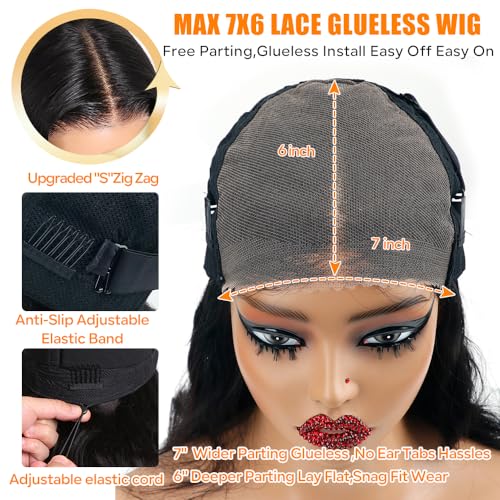 CHEETAHBEAUTY 7x6 Glueless Wigs Human Hair Pre Plucked Pre Cut 16 Inch Body Wave Lace Front Wigs Human Hair for Women 7x6 HD Lace Closure Wigs with Elastic Drawstring 200% Density Natural Color