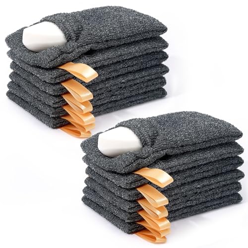 Antimbee 12-Pack Soap Pouch, Soap Exfoliating Bag, Body Scrubbers for Shower Soap Saver, Gray Mesh Bar Soap Sock for Senstive and Rough Skin