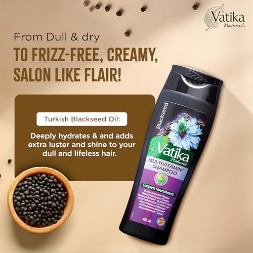 Vatika Naturals Blackseed Shampoo & Conditioner Combo, 400ml, Repairs Damaged Hair, Controls Frizz, Prevents Dryness, Strengthens Roots, Adds Shine, Nourishing Turkish Blackseed Hair Care