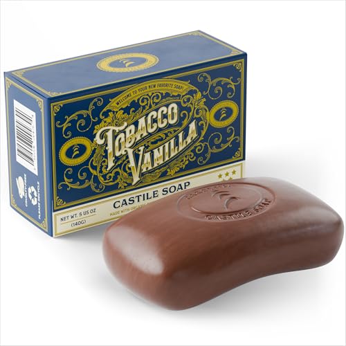 Body Wash Castile Soap Bar for Sensitive Skin ? Long Lasting Natural Bar Soap for Men w/Olive Oil and Cocoa Butter - Vegan Tobacco Vanilla Scented by Carolina Castile, 5 oz Each