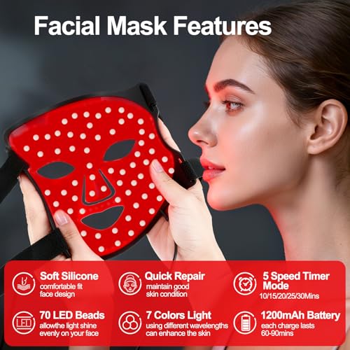 Red Light Therapy for Face 7-Color Light Modes£¬3-in-1 Fusion LED Beads£¬1200 mah Red Light Therapy Mask with Timer for Home & Travel£¬yoga & Relaxation - Ideal Choice for Skincare Lovers