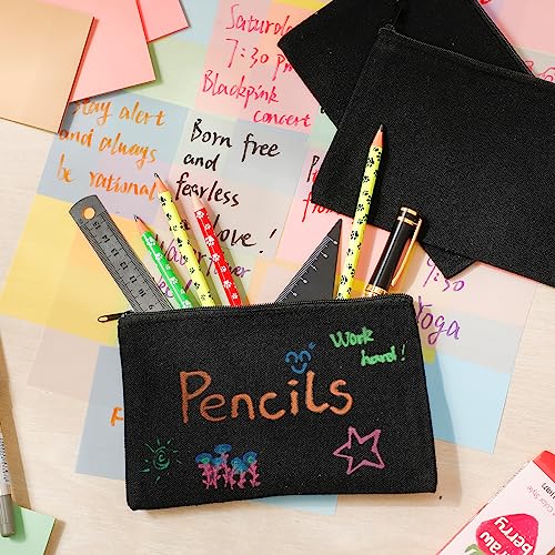 Fainne 100 Pack Canvas Makeup Bags Bulk 7.1 x 4.3 Inch Blank DIY Craft Canvas Pencil Pouch Pencil Case Multi Purpose Travel Toiletry Zipper Pouch Cosmetic Bags for Stationary Storage(Black)