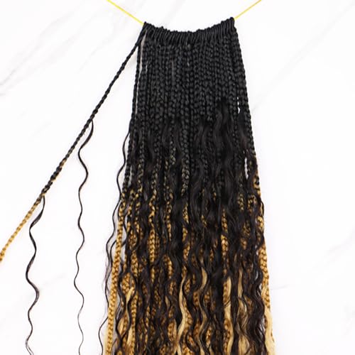 Crochet Boho Box Braids With Human Hair 1bT27# Honer Blonde Color Pre Looped Hair Goddess Box Braids With Human Hair Curly Full Ends Hair Extensions For Women 18inch 2 Pack(80 Strands)