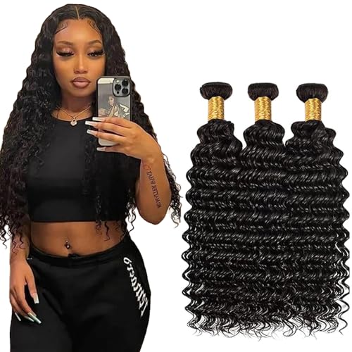 30 30 30 Inch Natural Black Color Raw Loose Deep Wave Bundles Human Hair Unprocessed Brazilian Virgin Hair Extensions