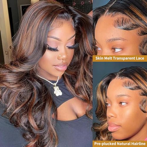 Ombre Highlight Lace Front Wigs Human Hair Colored 1B/30 Honey Blonde Glueless Pre Plucked Wigs Human Hair 13x4 Lace Wigs Human Hair For Women 180% Density 24inch