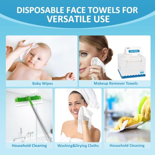 HOMEXCEL Face Towels, 200 Count (4 Box) Disposable Face Towelettes, Biodegradable Makeup Remover Dry Wipes, Super Soft Clean Facial Towels Wash Cloth for Sensitive Skin