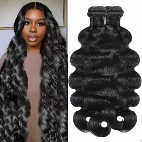 4 Bundles Human Hair Body Wave 22 24 26 28 Inch 100% Brazilian Virgin Hair Body Wave Bundles Human Hair Extensions Quick Weave Bundles Human Hair For Women Natural Black