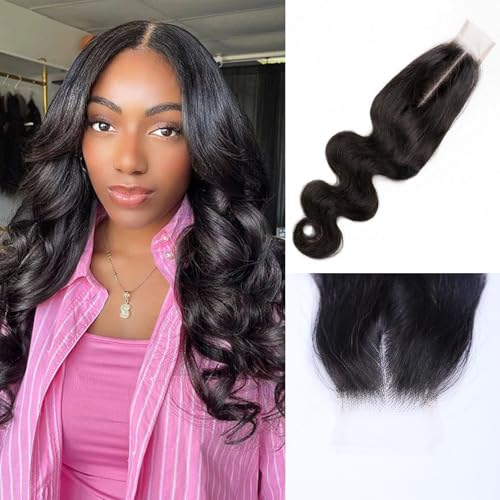 2x6 HD Lace Closure Body Wave 16 Inch, SKINLIKE 0.095mm Ultra-thin Invisible Real Swiss Lace Closure Only,RAW Virgin Human Hair Single Knot Pre-Plucked with Baby Hair