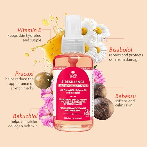 Nature Spell Stretch Mark Oil For Women, Vegan Body Oil for Stretch Marks, Scars & Uneven Skin Tone, 3.38 Fl Oz