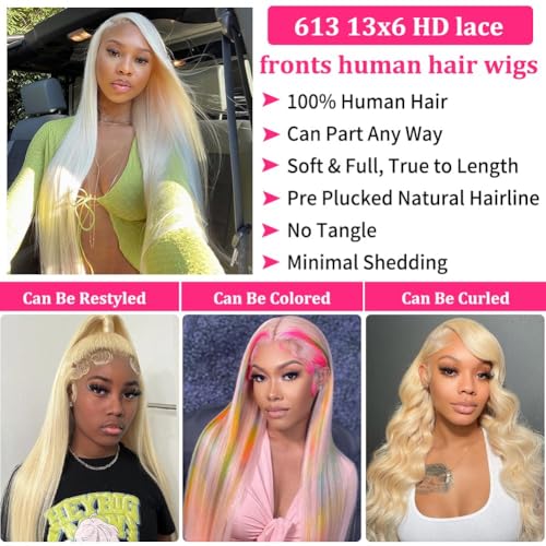 36 Inch 613 Lace Front Wig Human Hair Straight Blonde Wig Human Hair 613 HD Lace Front Wig Pre Pluck With Baby Hair