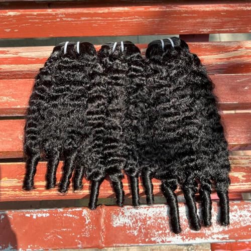 Curly Bundles Human Hair 20 22 24 Inch 12A Grade 100% Unprocessed Brazilian Virgin Hair Weave with Spriral End 3c4a Quick Weave Real Human Hair Natural Black Hair Extensions
