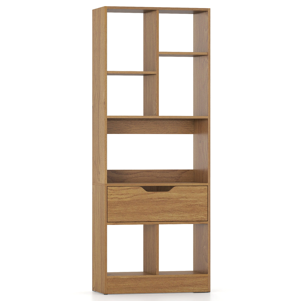51-Inch Tall Bookcase with 7-Cube Storage & Drawer - Natural